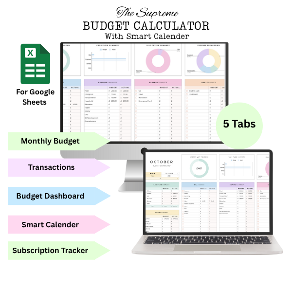 The Supreme Budget Calculator With Smart Calendar Instant Download