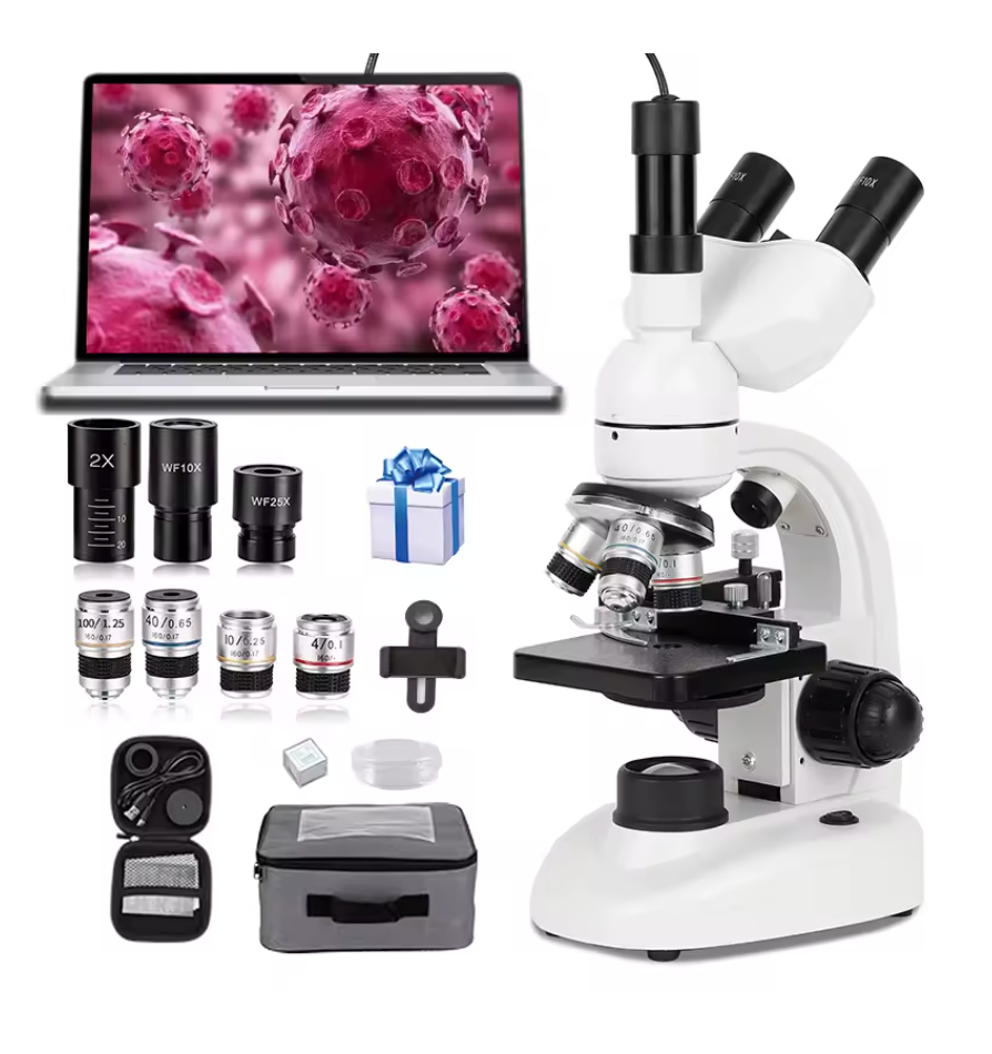 40X-5000X Professional Optical Biological Microscope for Adult, Child, Student, Home, School or Laboratory. Complete with glass slides.